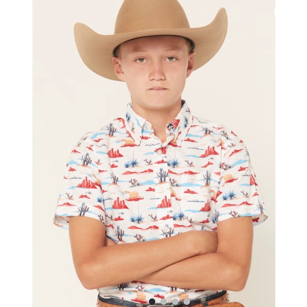ARIAT BOYS' DESERT PRINT SHORT SLEEVE BUTTON-DOWN WESTERN‎ SHIRT 14-16 NWT